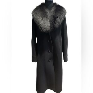 Berghaus Vintage Black Wool Long Coat w/ Fur Collar Women’s XL US 16–18